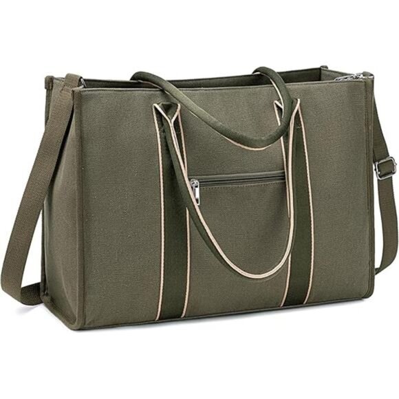 Laptop Tote Bag for Women Work Shoulder Bag 15.6 Inch Canvas Messenger Purse - Picture 7 of 7